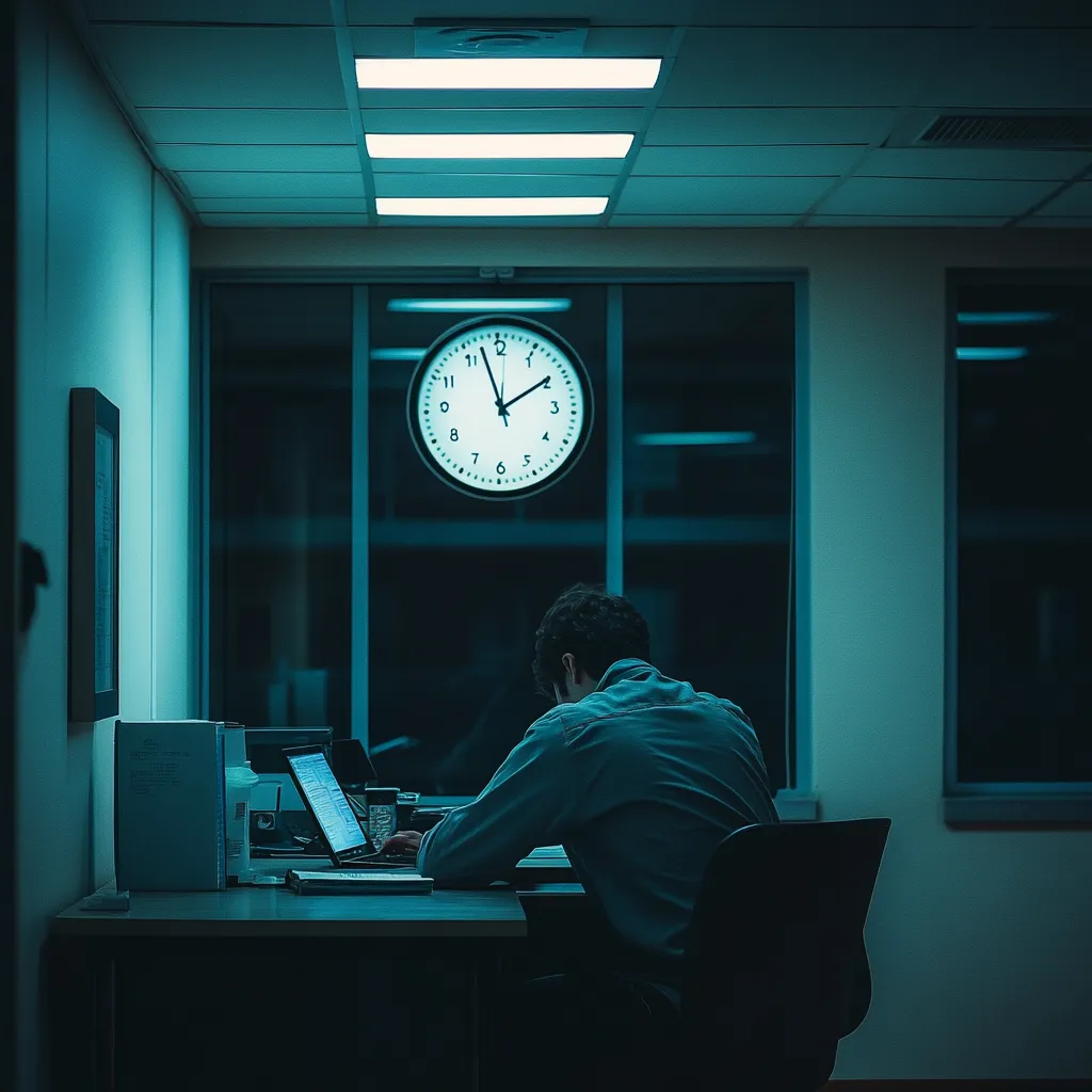 přesčas v práci pozdě v noci
