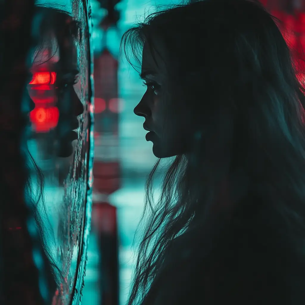 žena dívající se do zrcadla